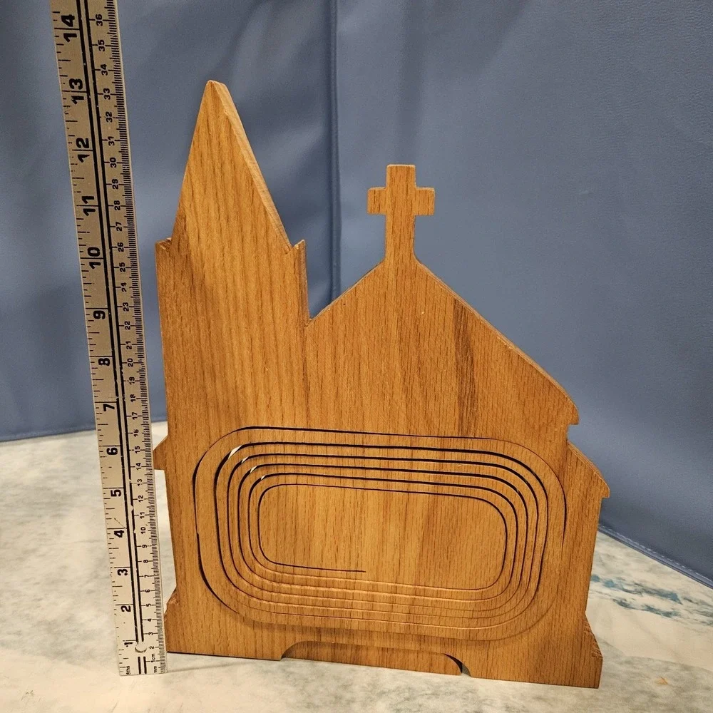 John Keim Folding Basket Wood Church Shape Longaberger Style Handmade‎ Decor